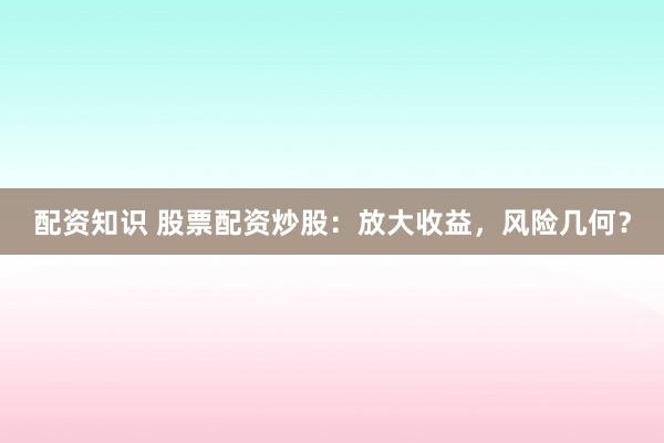 配资知识 股票配资炒股：放大收益，风险几何？