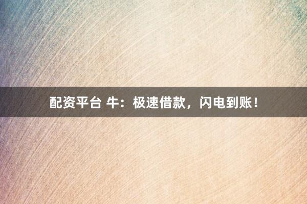 配资平台 牛：极速借款，闪电到账！