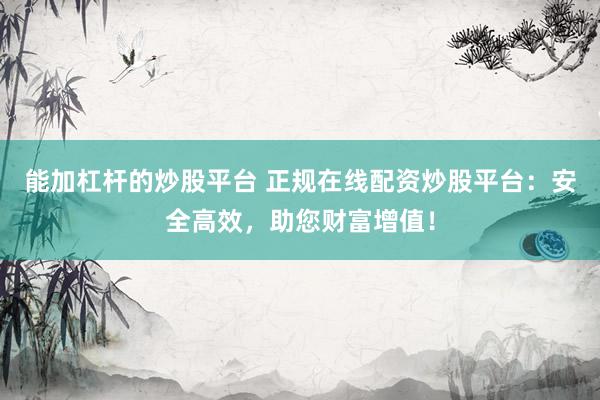 能加杠杆的炒股平台 正规在线配资炒股平台：安全高效，助您财富增值！