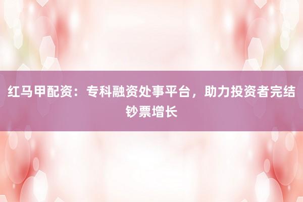红马甲配资：专科融资处事平台，助力投资者完结钞票增长