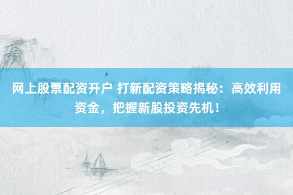 网上股票配资开户 打新配资策略揭秘：高效利用资金，把握新股投资先机！