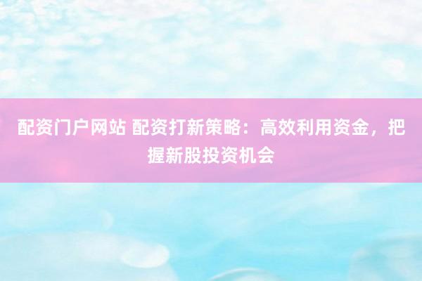 配资门户网站 配资打新策略：高效利用资金，把握新股投资机会