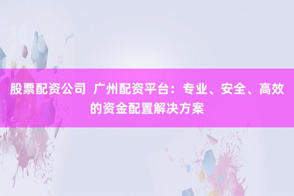 股票配资公司  广州配资平台：专业、安全、高效的资金配置解决方案