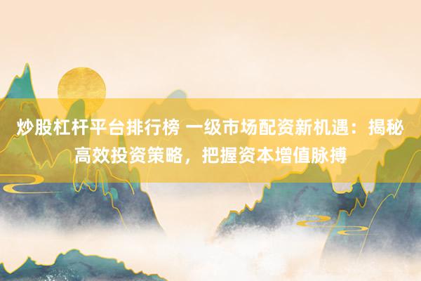 炒股杠杆平台排行榜 一级市场配资新机遇：揭秘高效投资策略，把握资本增值脉搏