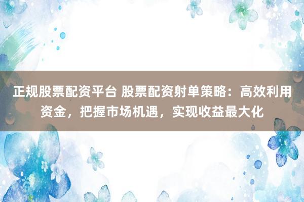 正规股票配资平台 股票配资射单策略：高效利用资金，把握市场机遇，实现收益最大化