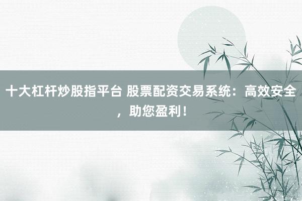 十大杠杆炒股指平台 股票配资交易系统：高效安全，助您盈利！