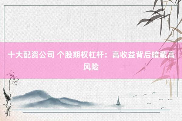 十大配资公司 个股期权杠杆：高收益背后暗藏高风险